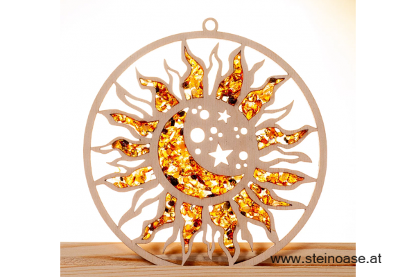 Fensterbild Suncatcher Bernstein - SONNE, MOND & STERNE Ø 11cm